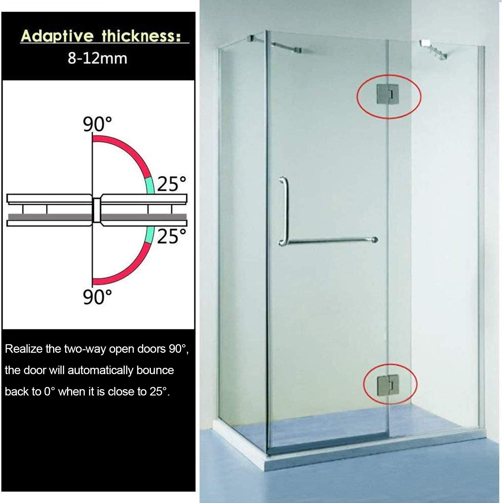 Kitchen & Bathroom DIY: Shower Glass Door Gate Hinge 304 Stainless Steel 180 Degrees Polished Chrome Finish