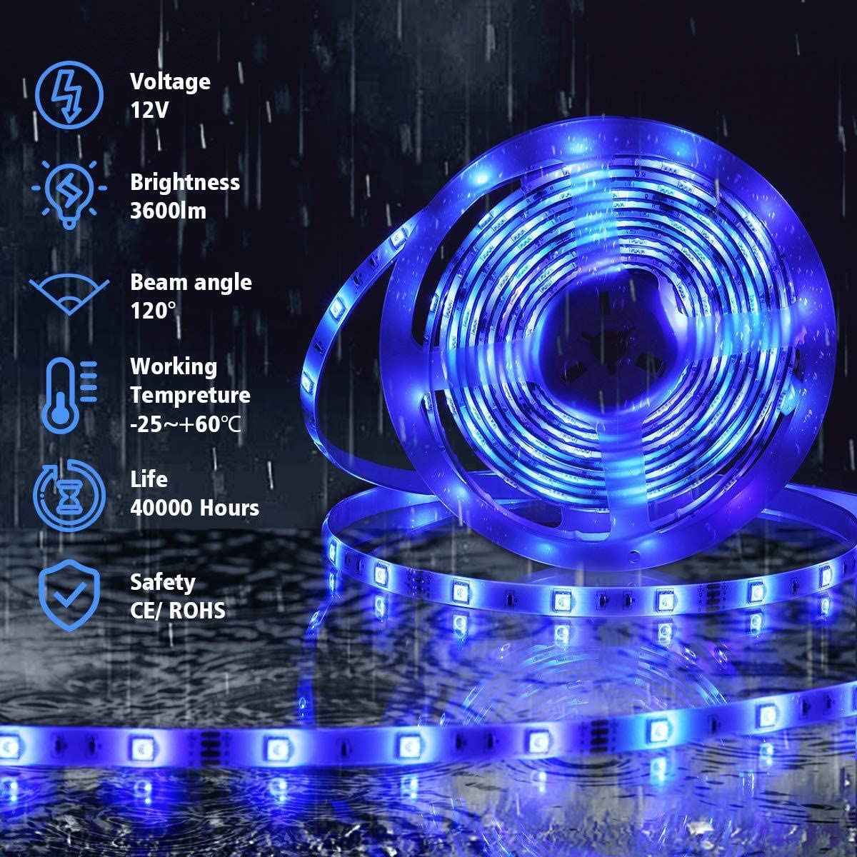 Fountain & Ponds Accessories: 5050 RGB LED Strip Lights Waterproof SMD 300 IP65 5m 12V 44key IR Controller