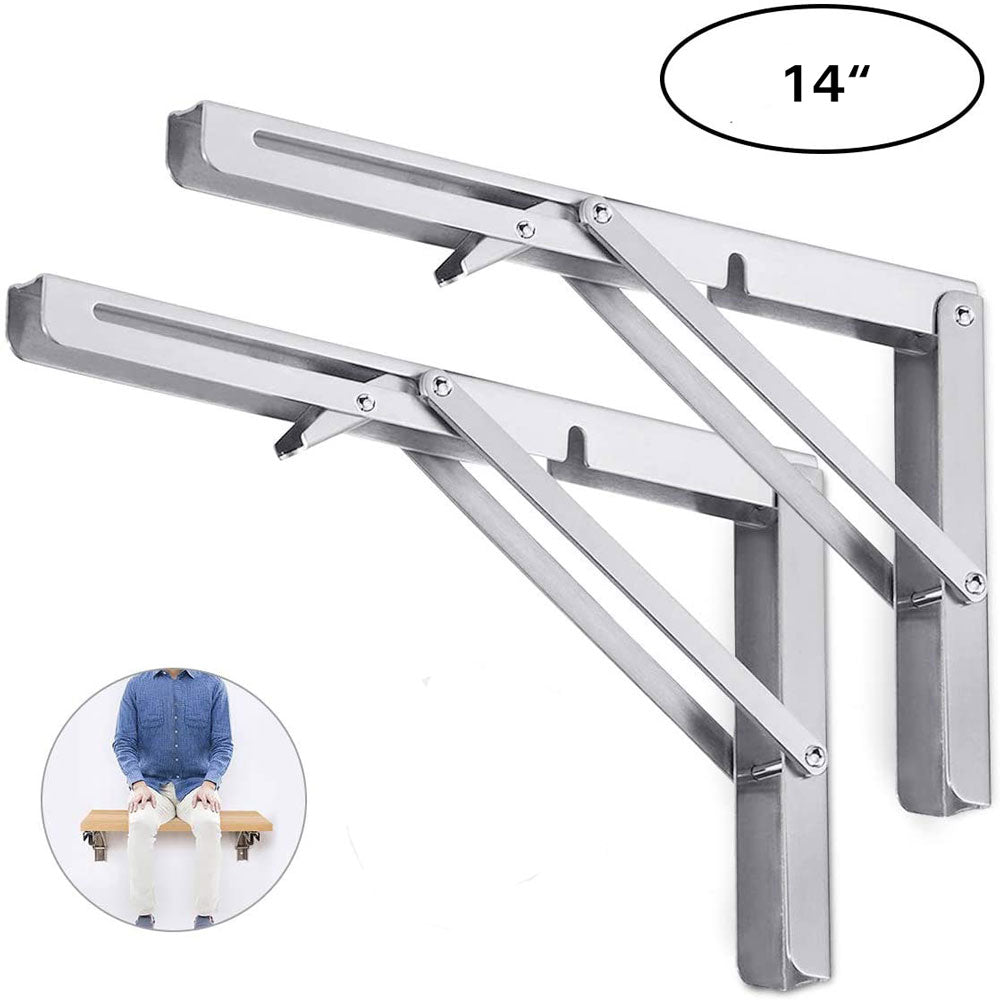 Kitchen & Bathroom DIY: 2PCS 14inch Steel Wall Mounted Folding Triangle Angle Shelf Support Bracket Rack