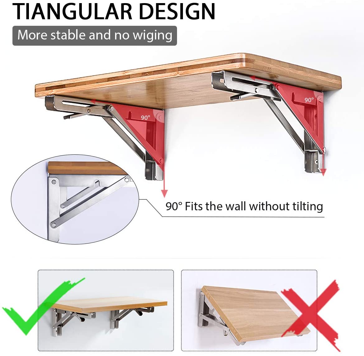 Kitchen & Bathroom DIY: 2PCS 14inch Steel Wall Mounted Folding Triangle Angle Shelf Support Bracket Rack