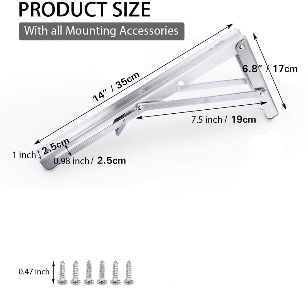 Kitchen & Bathroom DIY: 2PCS 14inch Steel Wall Mounted Folding Triangle Angle Shelf Support Bracket Rack