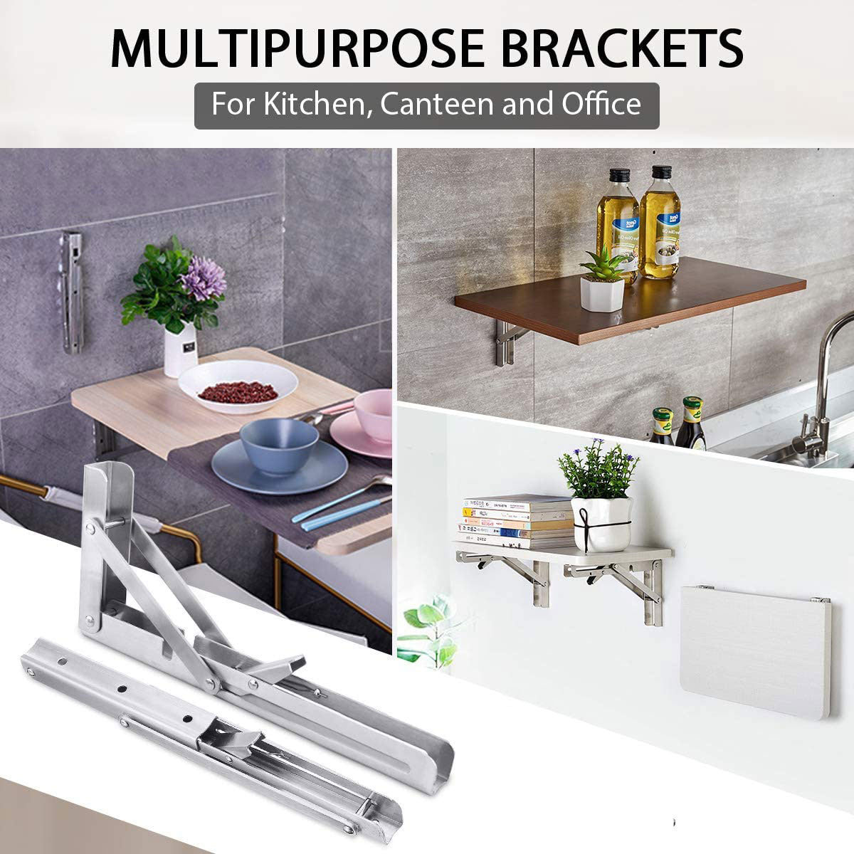 Kitchen & Bathroom DIY: 2PCS 14inch Steel Wall Mounted Folding Triangle Angle Shelf Support Bracket Rack