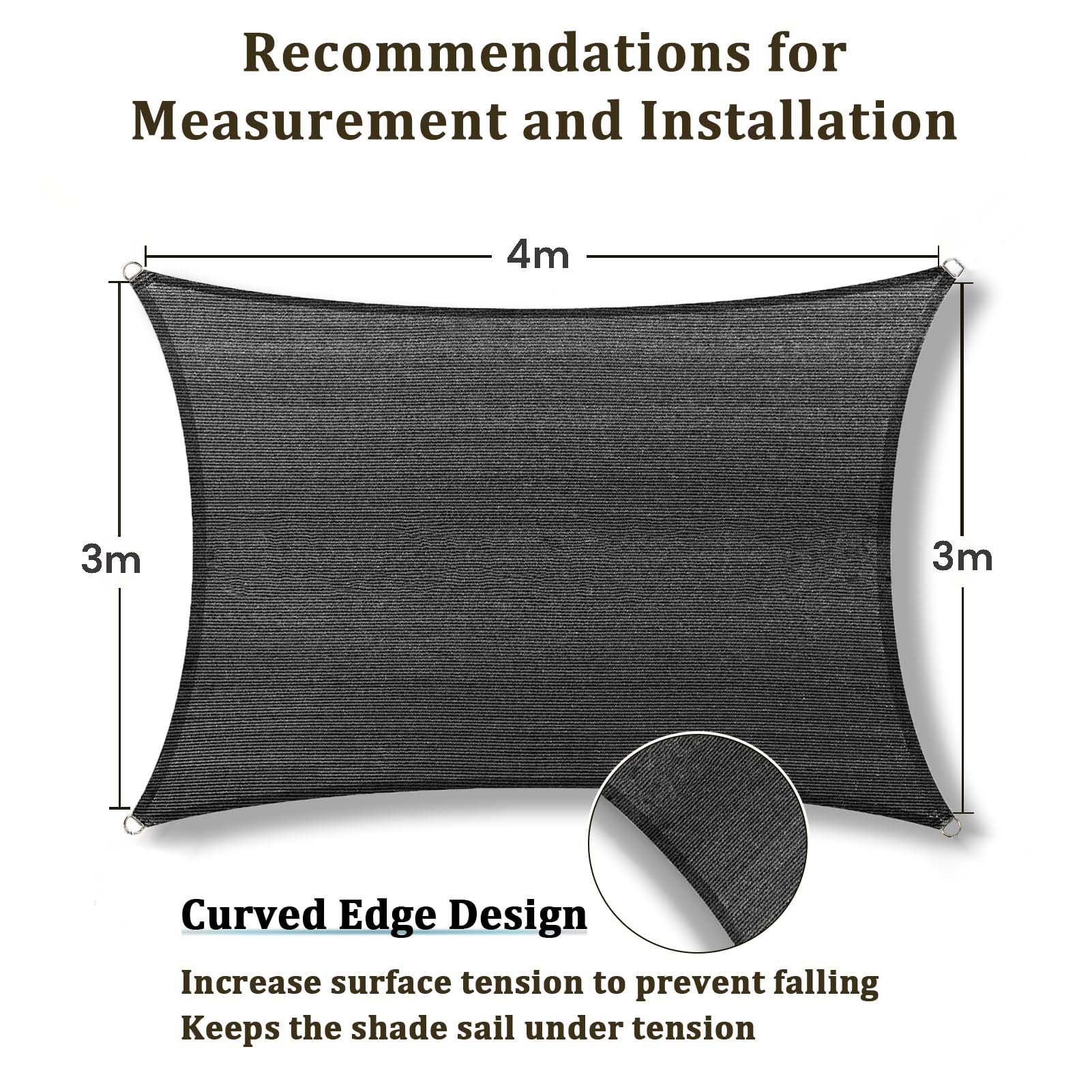 Umbrellas & Sunshades: 3m x 4m Grey Rectangle Sun Shade Sails for Patios Sun UV Outdoor Canopy Backyard Sunshades