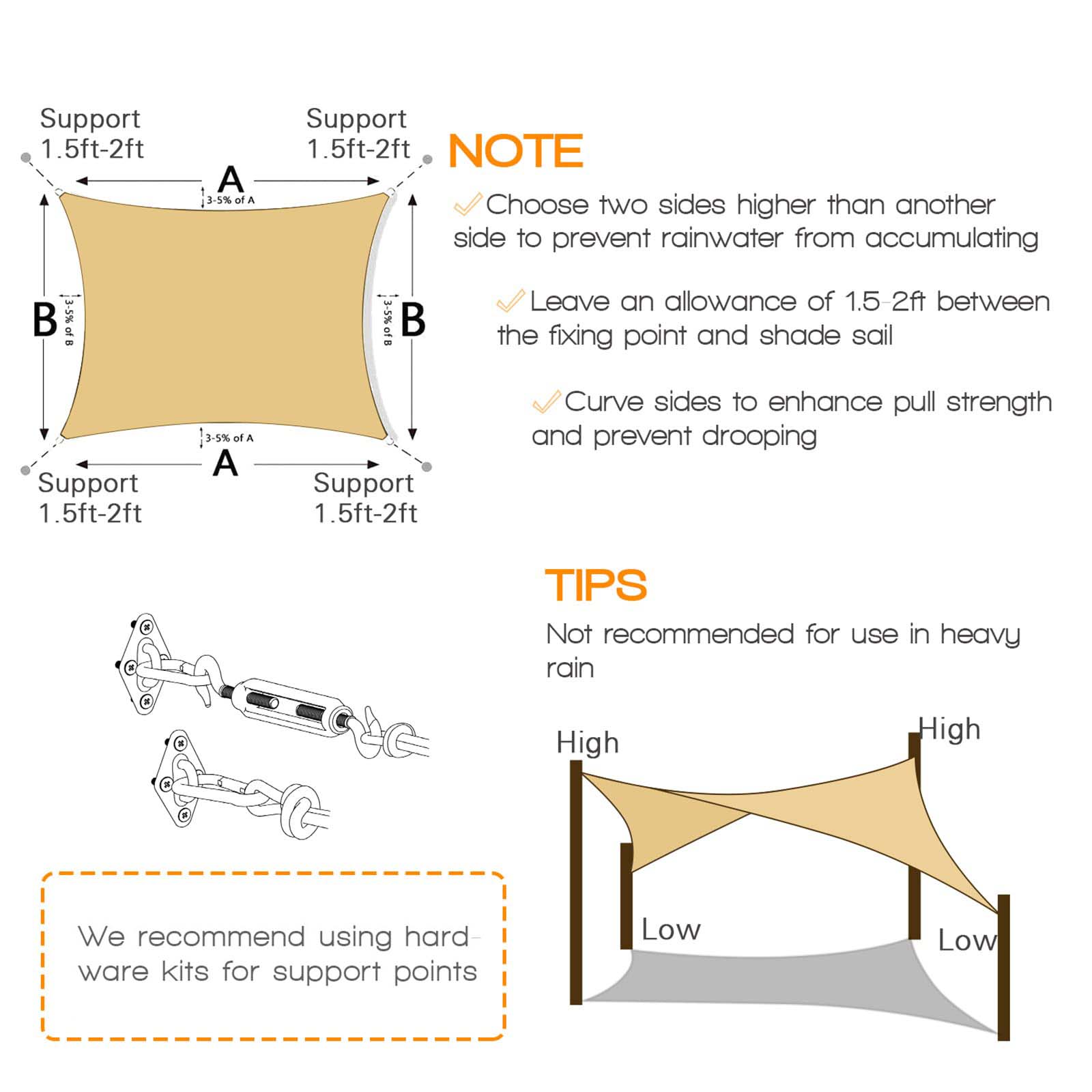 Umbrellas & Sunshades: 3m x 5m Rectangle Sun Shade Sails for Patios Sun UV Outdoor Canopy Backyard Sunshades