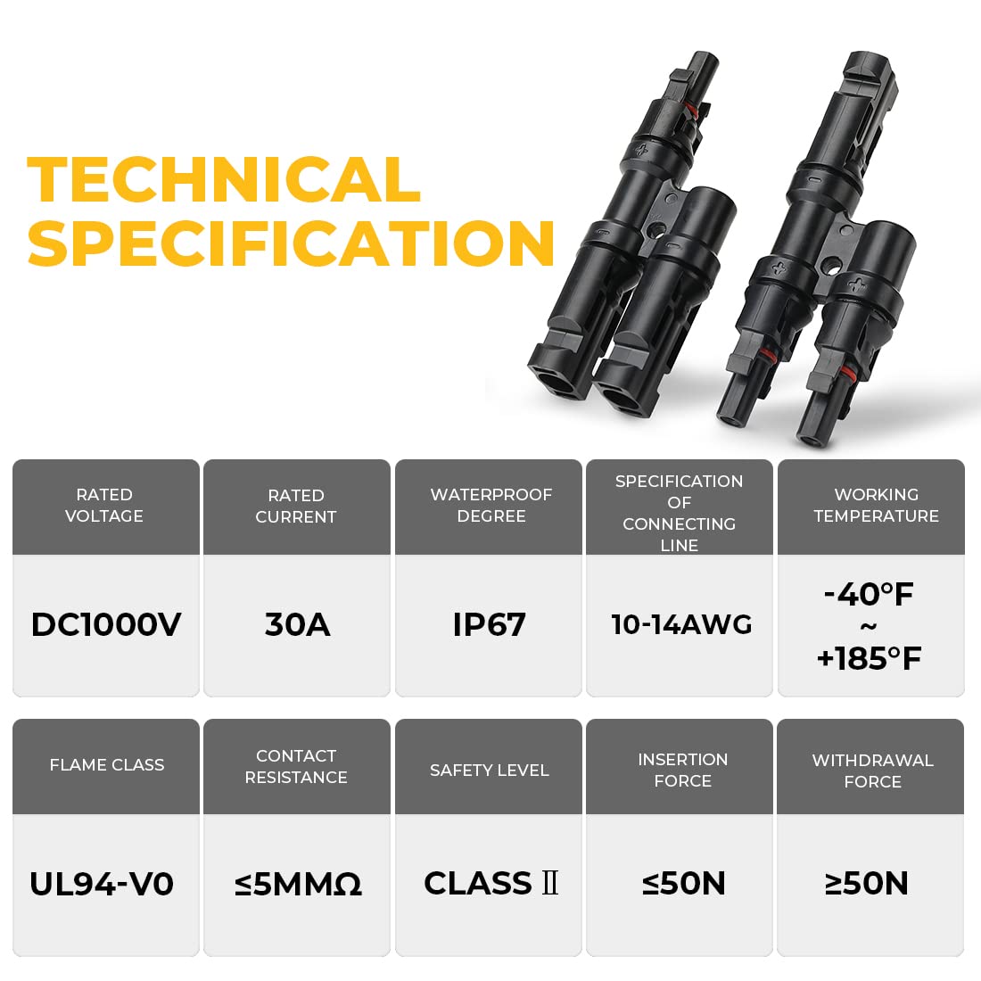 Automotive Repair & Speciality Tools: 1 Pair 2 To 1 2 branch Waterproof T Branch Cable Connectors Solar PV Panel Connector Male & Female