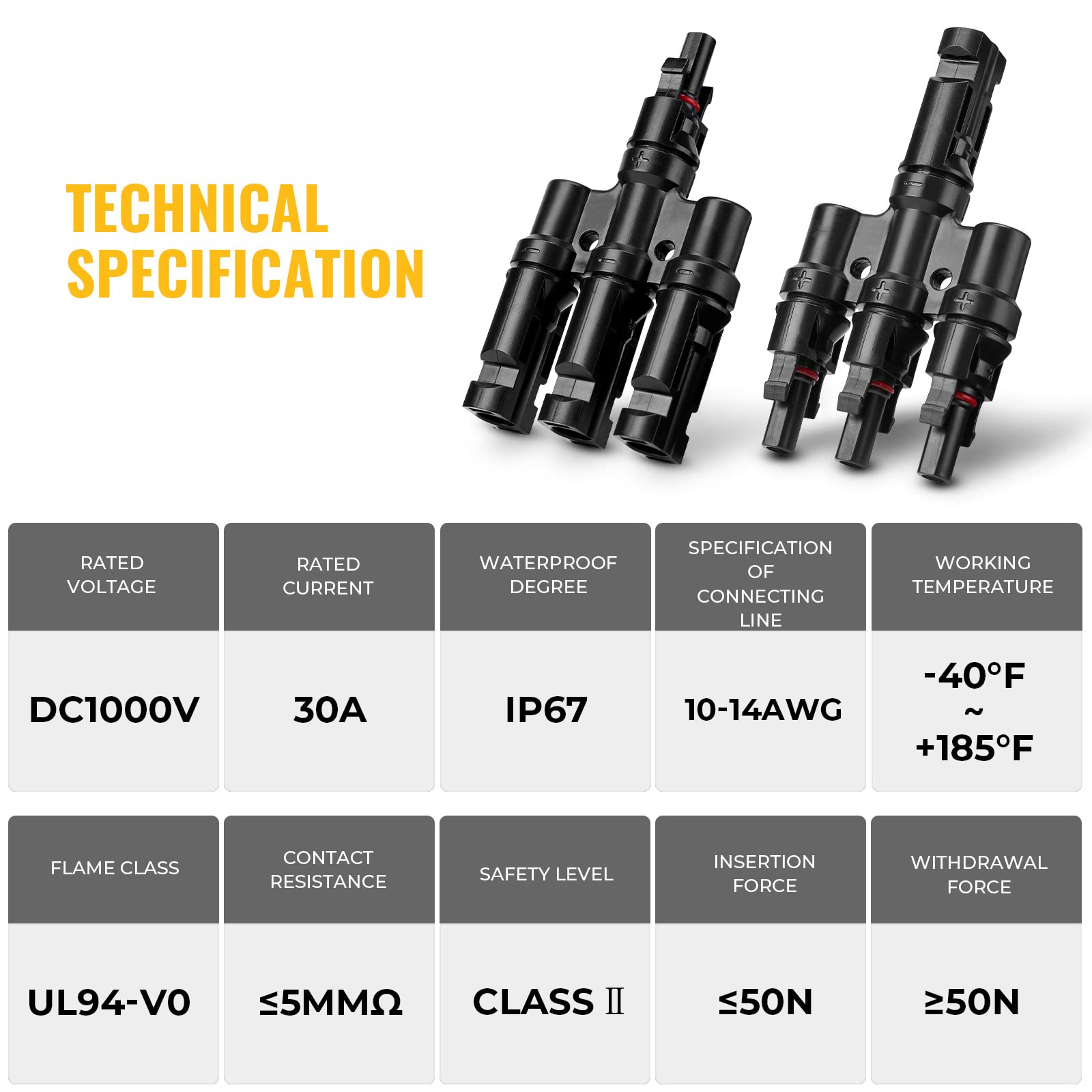 Automotive Repair & Speciality Tools: 1 Pair 3 To 1 3 branch Waterproof T Branch Cable Connectors Solar PV Panel Connector Male & Female