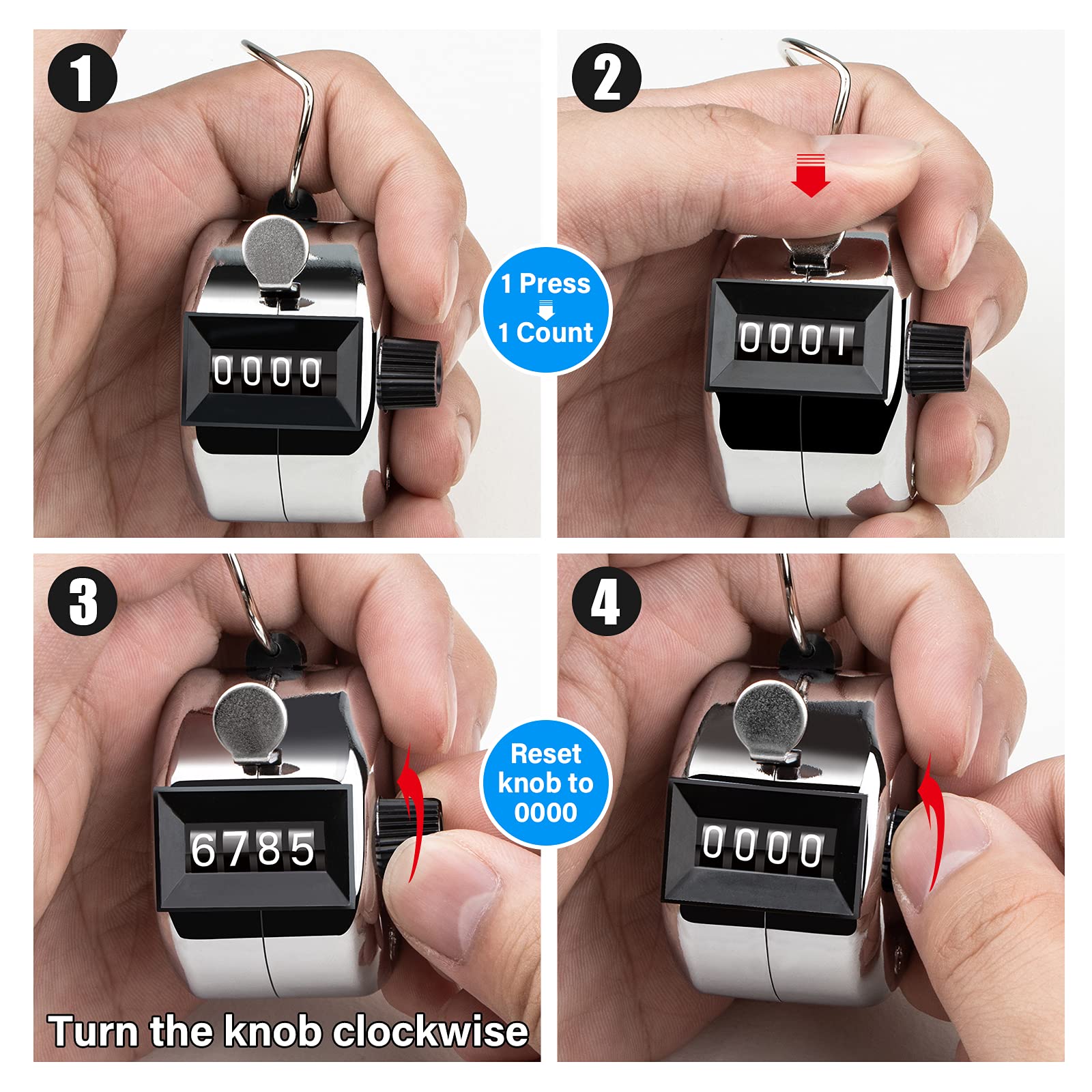 Gym Equipment & Accessories: Hand Tally Counter 4-Digit Lap Counters Clicker Pitch for Counting Knitting Coaching