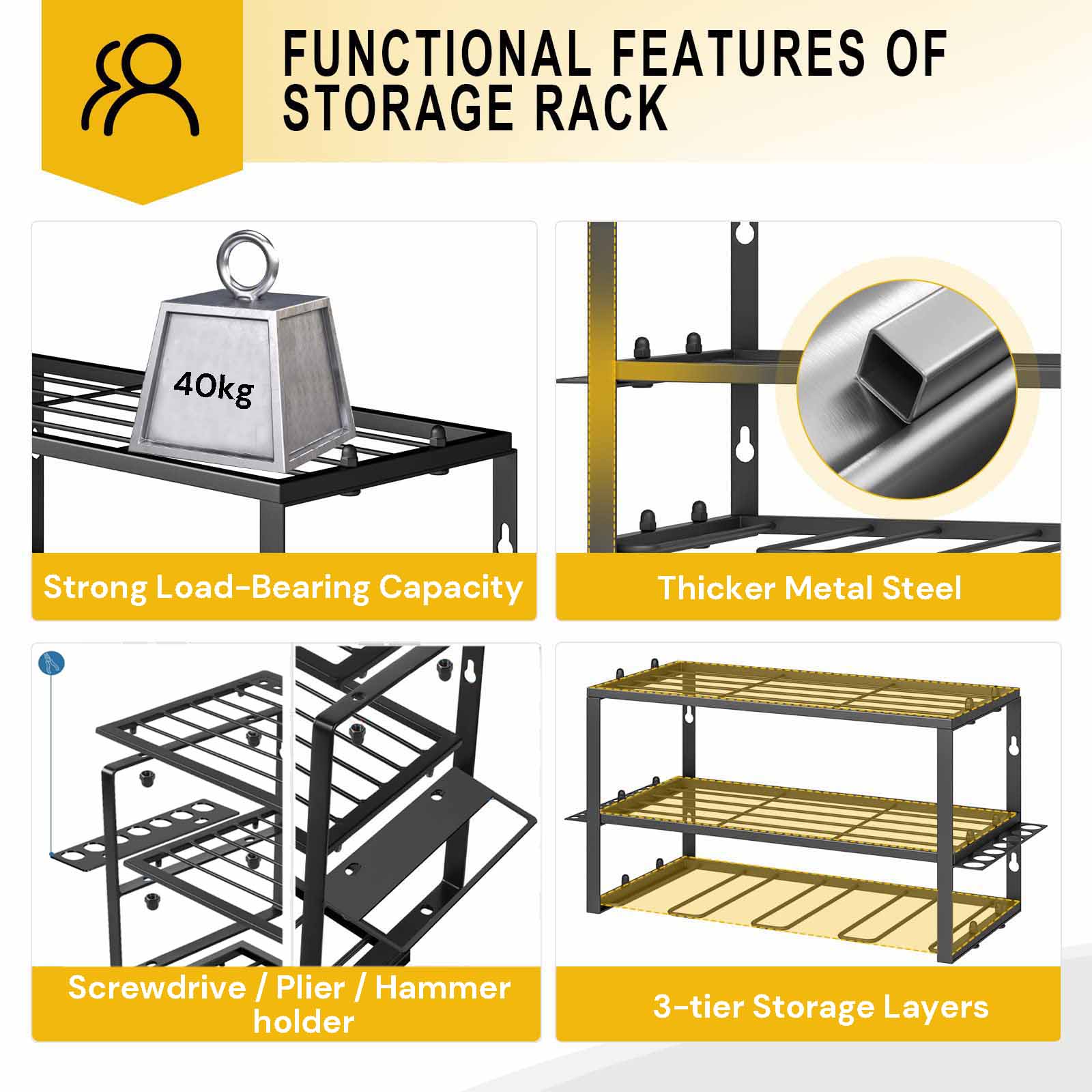 Gardening Accessories: 40cm Power Tool Organizer 4 Layers Garage Tool Storage Rack Workshop Tool Shelf Drill Pliers Hammer Rack