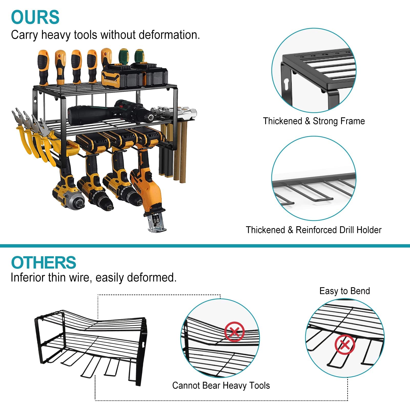 Gardening Accessories: 40cm Power Tool Organizer 4 Layers Garage Tool Storage Rack Workshop Tool Shelf Drill Pliers Hammer Rack