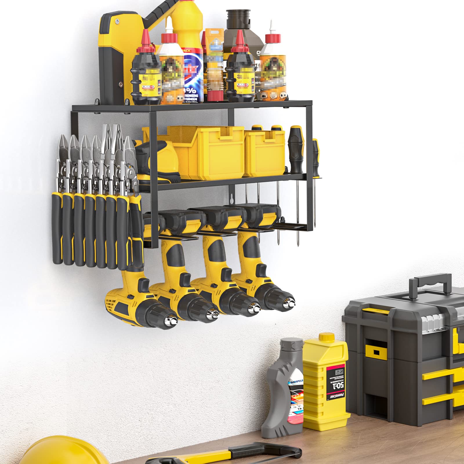 Gardening Accessories: 40cm Power Tool Organizer 4 Layers Garage Tool Storage Rack Workshop Tool Shelf Drill Pliers Hammer Rack