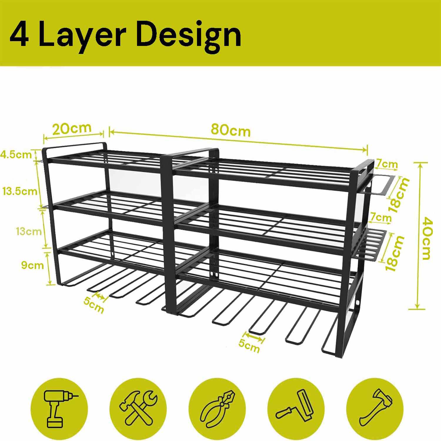 Gardening Accessories: Large Power Tool Organizer 4 Layers Garage Tool Storage Rack Workshop Tool Shelf Drill Pliers Hammer Rack