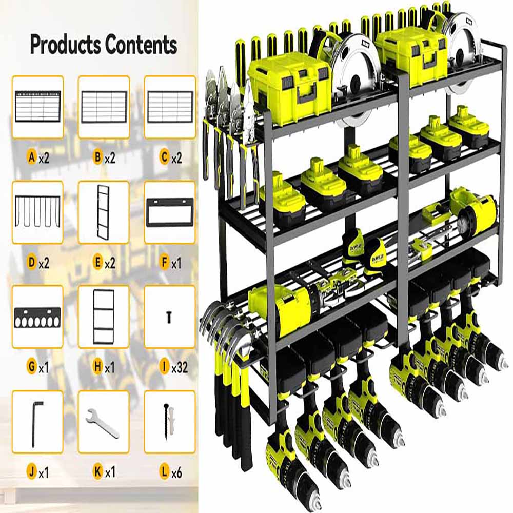 Gardening Accessories: Large Power Tool Organizer 4 Layers Garage Tool Storage Rack Workshop Tool Shelf Drill Pliers Hammer Rack