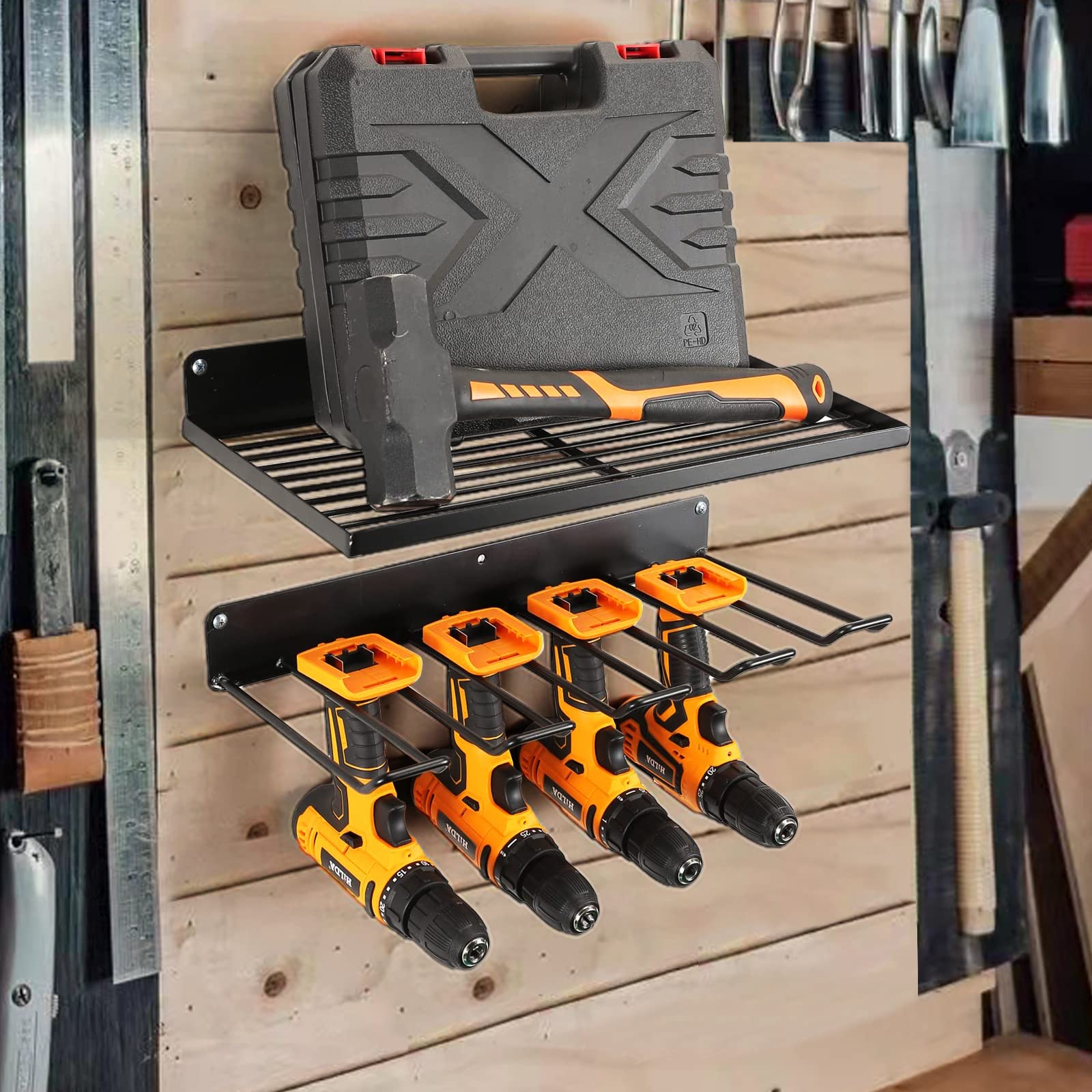 Bicycle Stands & Storage: Power Tool Organizer Drill Holder Wall Mount Garage Storage Shelves Rack Wall Storage Organizer Set