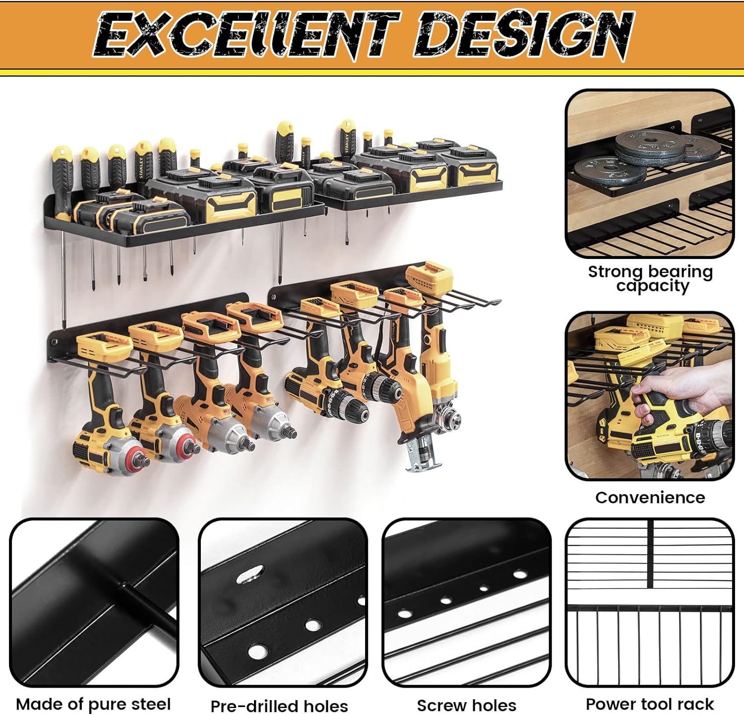 Bicycle Stands & Storage: Power Tool Organizer Drill Holder Wall Mount Garage Storage Shelves Rack Wall Storage Organizer Set
