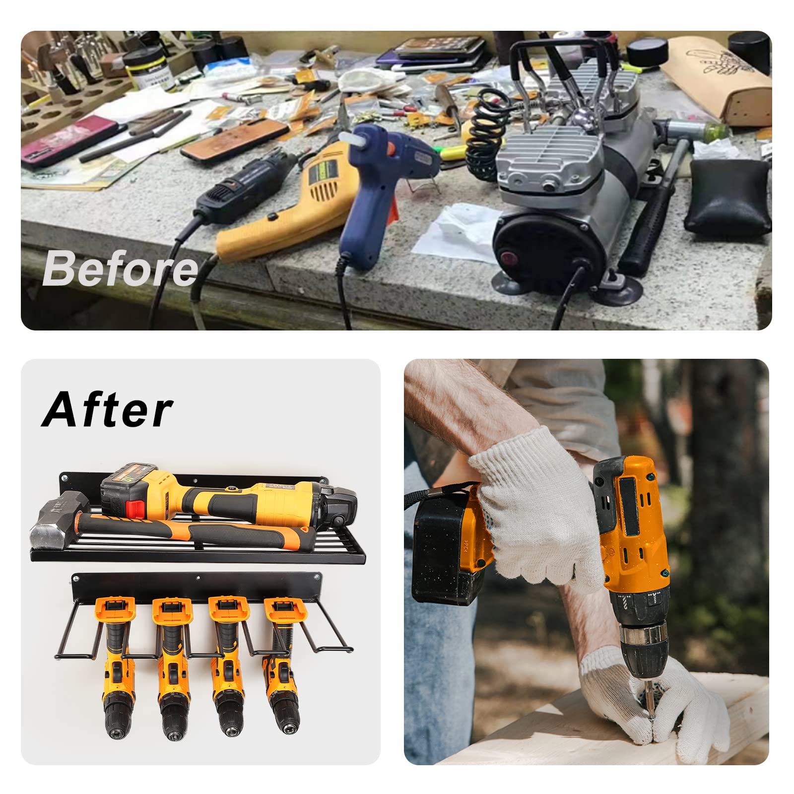 Bicycle Stands & Storage: Power Tool Organizer Drill Holder Wall Mount Garage Storage Shelves Rack Wall Storage Organizer Set