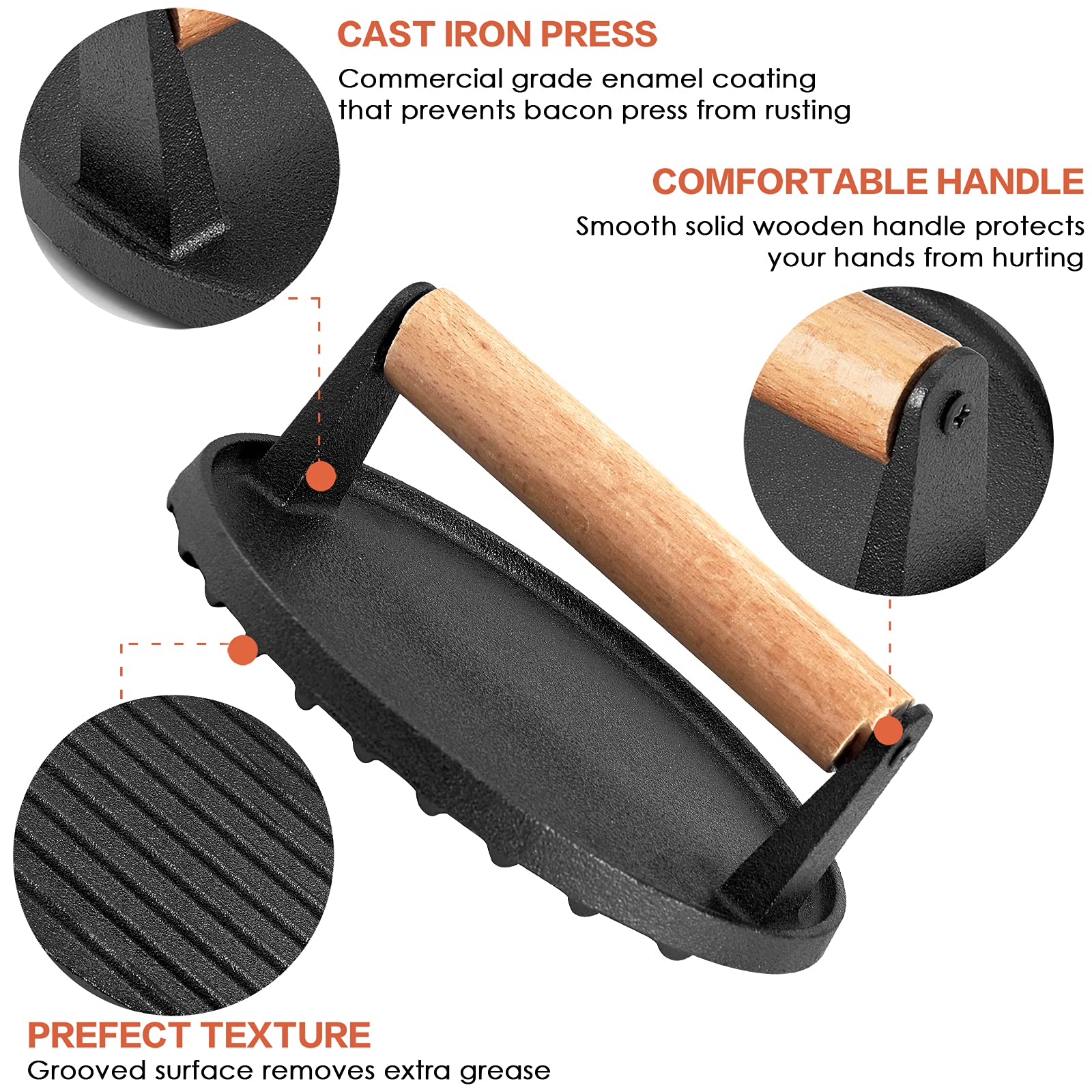 BBQ Tools: Heavy Duty Round Cast Iron Grill Burger Press Pre-Seasoned Steak Griddle BBQ Grilling