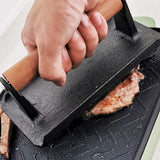 BBQ Tools: Heavy Duty Rectangular Cast Iron Grill Burger Press Pre-Seasoned Steak Griddle BBQ Grilling