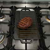 BBQ Tools: 40 cm Reversible Cast Iron Grill & Griddle -Dual-Sided (Flat & Ribbed), Pre-Seasoned, Handles, for Stove-Top & Outdoor Use