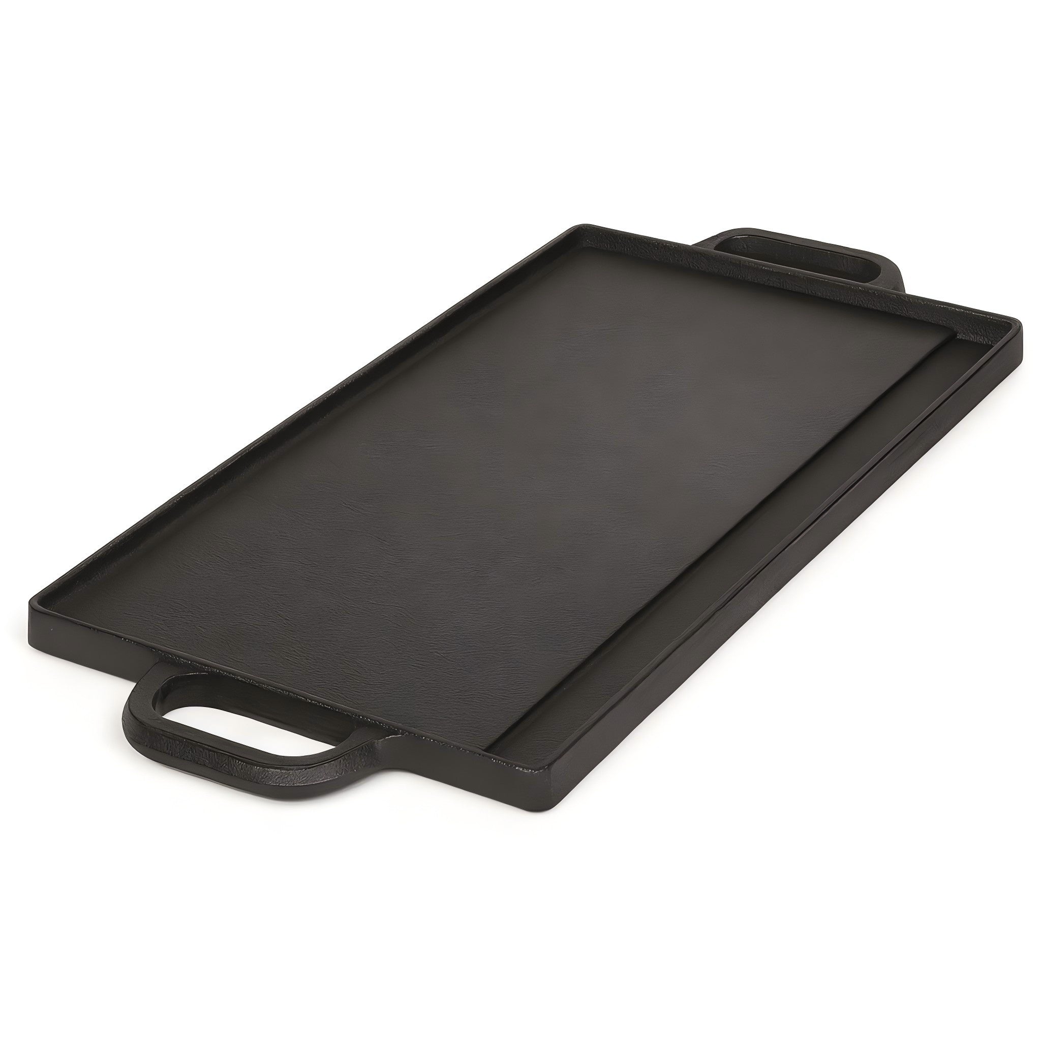 BBQ Tools: 40 cm Reversible Cast Iron Grill & Griddle -Dual-Sided (Flat & Ribbed), Pre-Seasoned, Handles, for Stove-Top & Outdoor Use