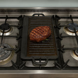 BBQ Tools: 50 cm Reversible Cast Iron Grill & Griddle -Dual-Sided (Flat & Ribbed), Pre-Seasoned, Handles, for Stove-Top & Outdoor Use