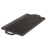 BBQ Tools: 50 cm Reversible Cast Iron Grill & Griddle -Dual-Sided (Flat & Ribbed), Pre-Seasoned, Handles, for Stove-Top & Outdoor Use