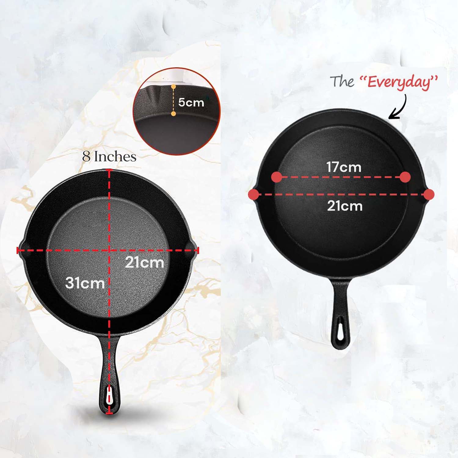 Skillets & Frying Pans: 8inch 21cm Cast Iron Skillet Cookware Chef Quality Pre-Seasoned Pan Pans