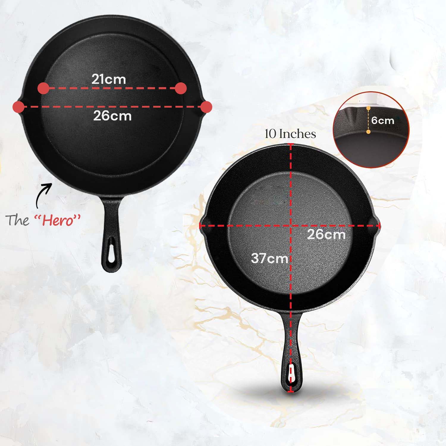 Skillets & Frying Pans: 10inch 26cm Cast Iron Skillet Cookware Chef Quality Pre-Seasoned Pan Pans