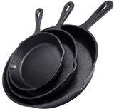 Skillets & Frying Pans: Cast Iron Skillet Cookware 3-Piece Set Chef Quality Pre-Seasoned Pan 10" 8" 6" Pans