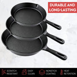 Skillets & Frying Pans: Cast Iron Skillet Cookware 3-Piece Set Chef Quality Pre-Seasoned Pan 10" 8" 6" Pans