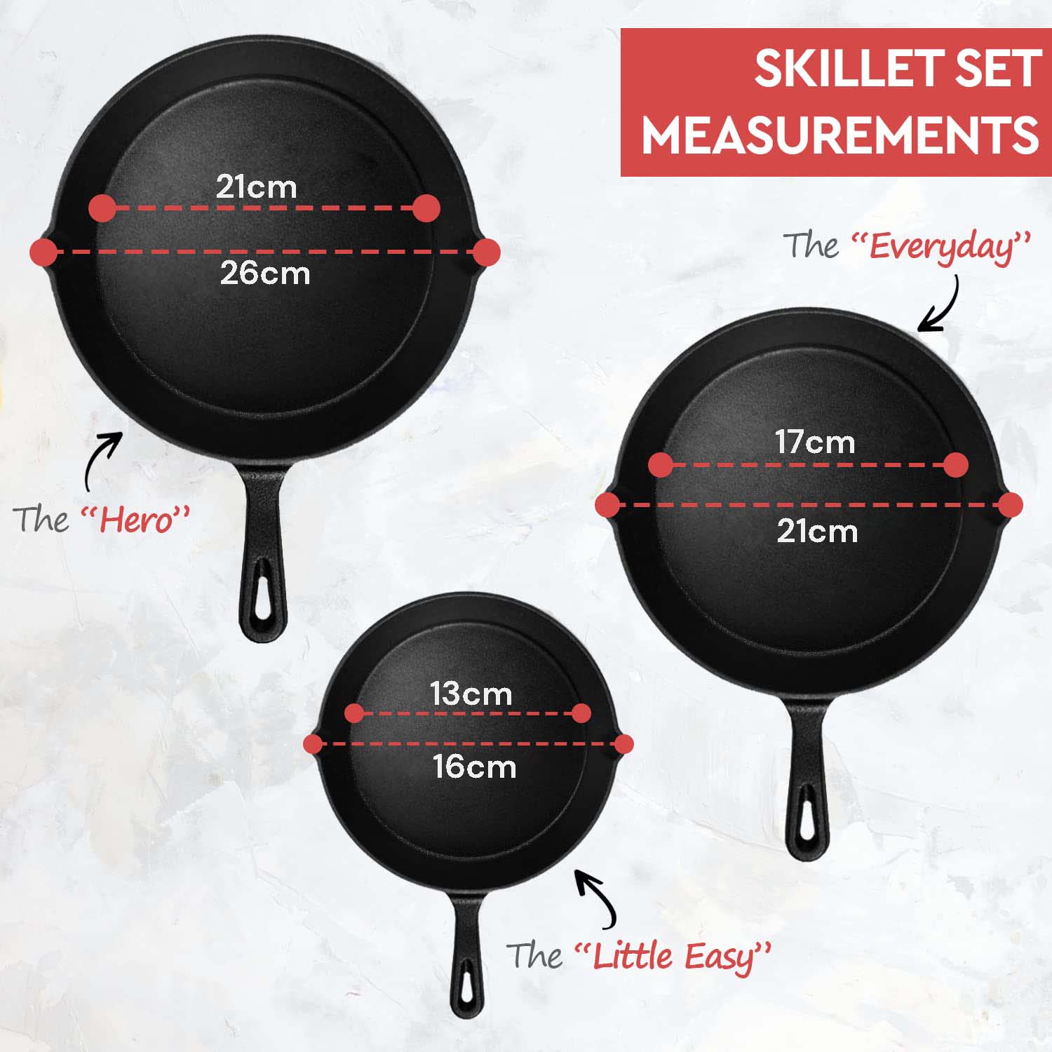 Skillets & Frying Pans: Cast Iron Skillet Cookware 3-Piece Set Chef Quality Pre-Seasoned Pan 10" 8" 6" Pans
