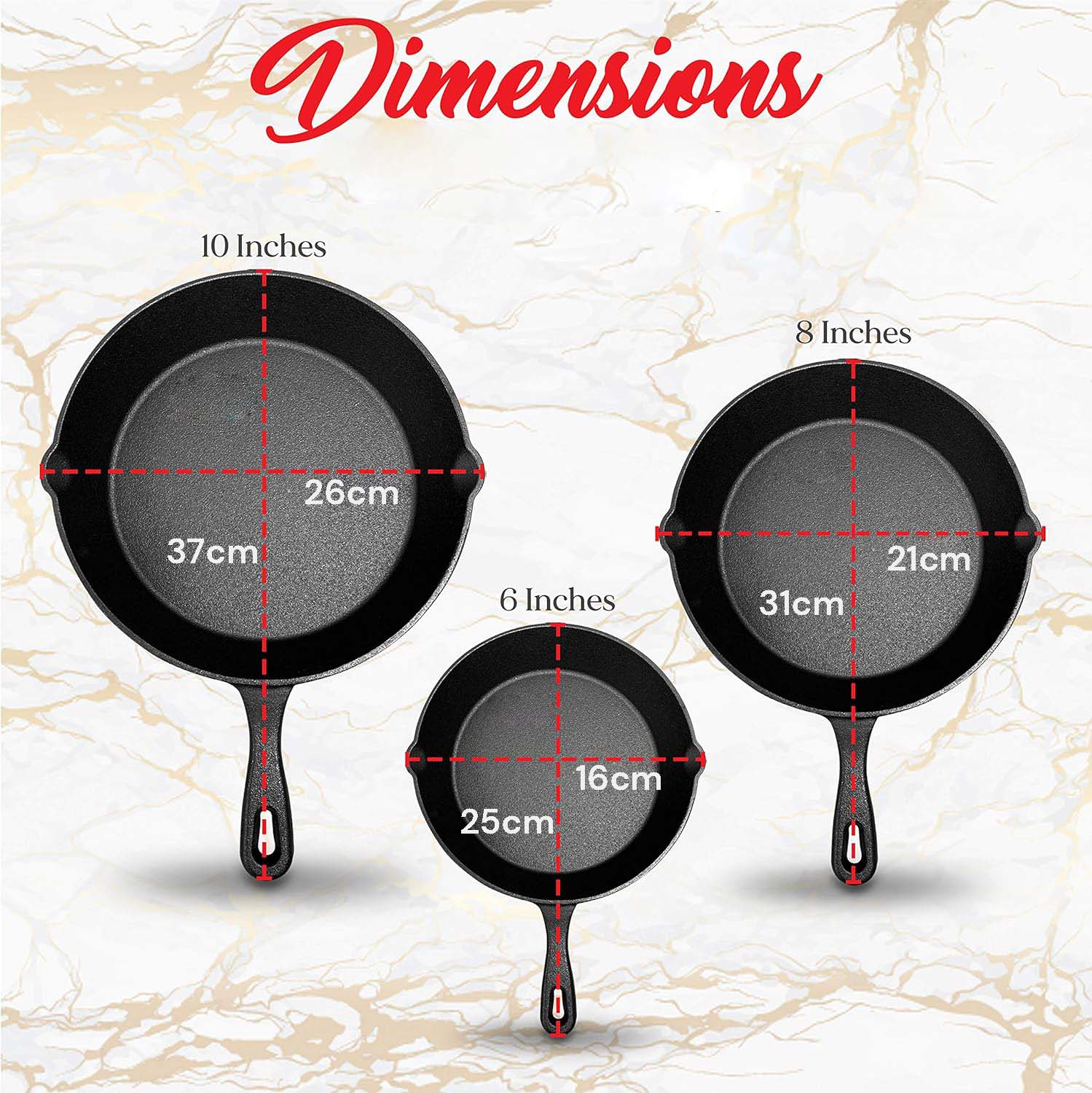 Skillets & Frying Pans: Cast Iron Skillet Cookware 3-Piece Set Chef Quality Pre-Seasoned Pan 10" 8" 6" Pans
