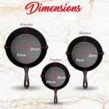 Skillets & Frying Pans: Cast Iron Skillet Cookware 3-Piece Set Chef Quality Pre-Seasoned Pan 10" 8" 6" Pans