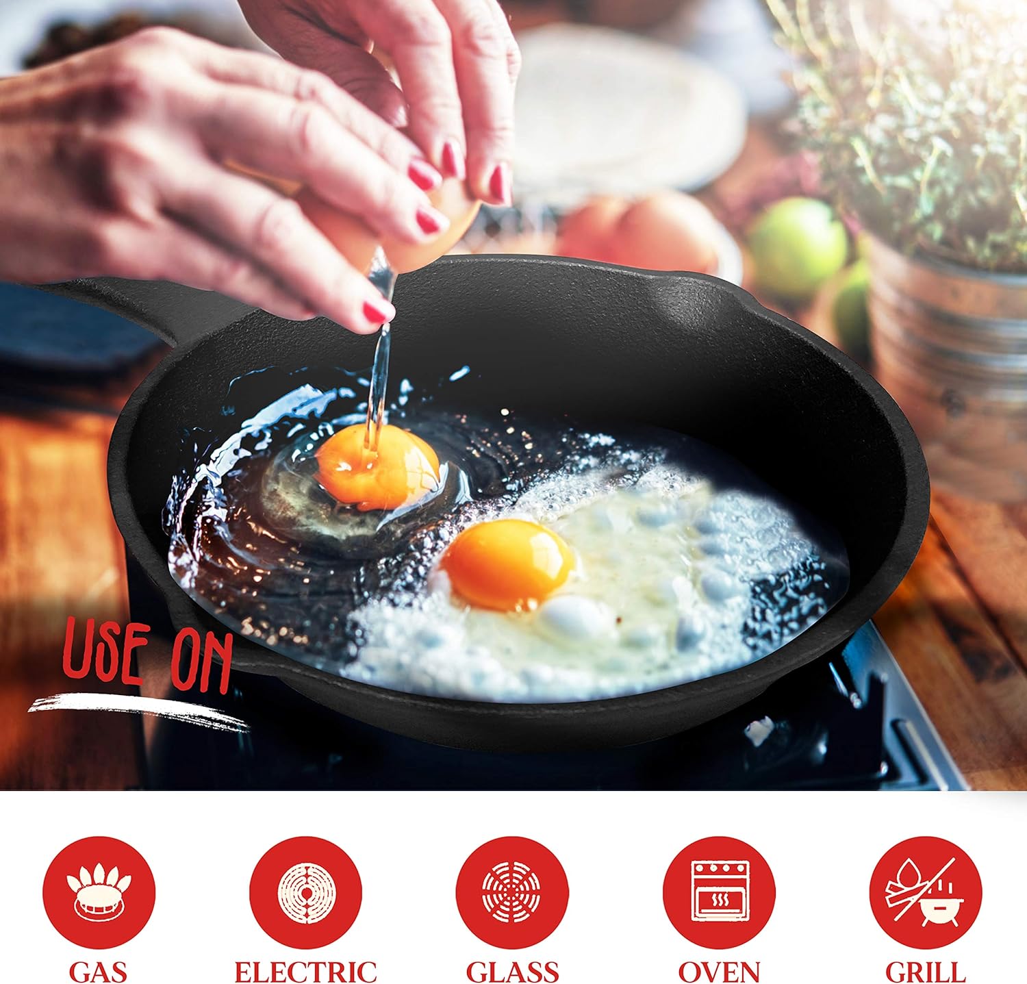 Skillets & Frying Pans: Cast Iron Skillet Cookware 3-Piece Set Chef Quality Pre-Seasoned Pan 10" 8" 6" Pans