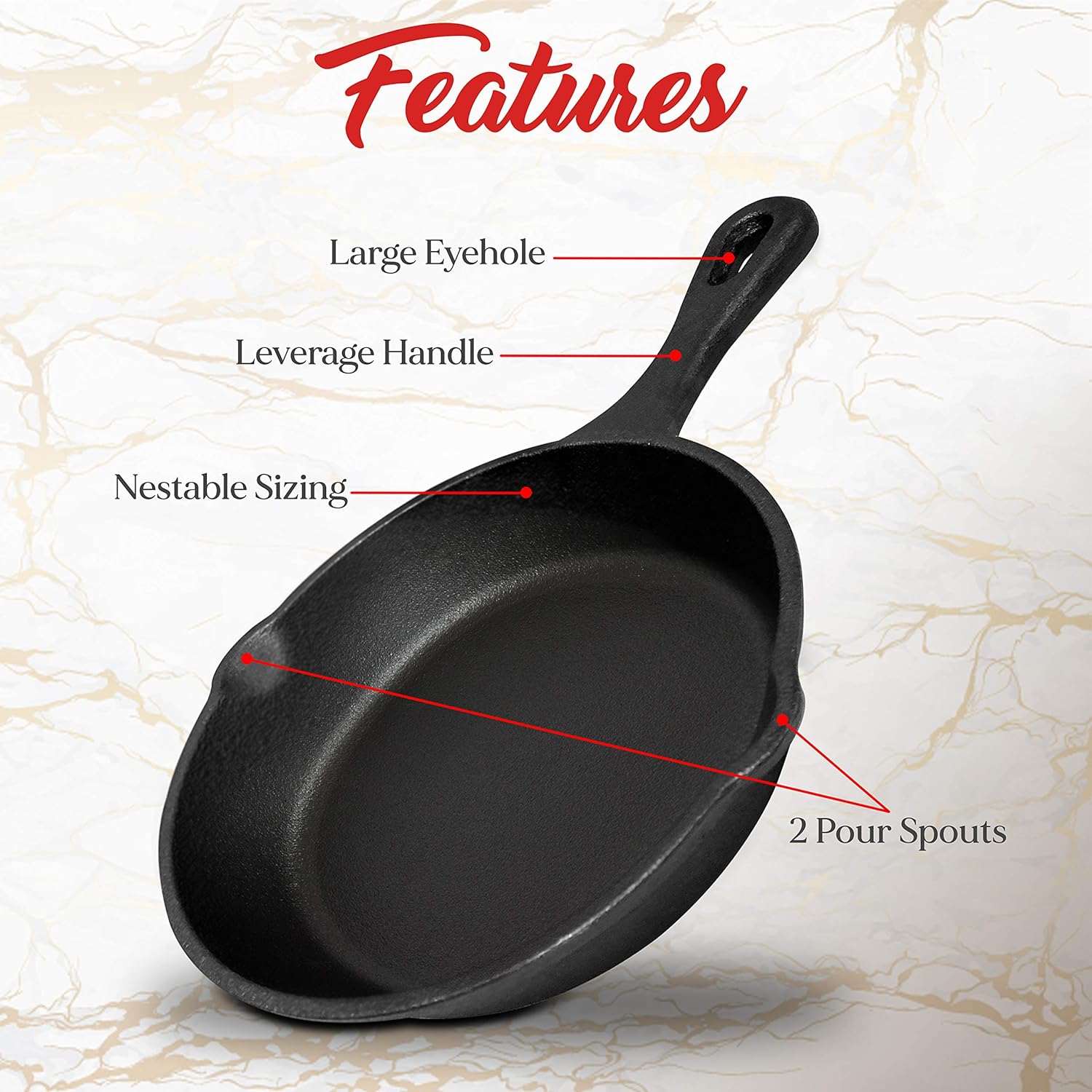 Skillets & Frying Pans: Cast Iron Skillet Cookware 3-Piece Set Chef Quality Pre-Seasoned Pan 10" 8" 6" Pans