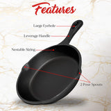 Skillets & Frying Pans: Cast Iron Skillet Cookware 3-Piece Set Chef Quality Pre-Seasoned Pan 10" 8" 6" Pans