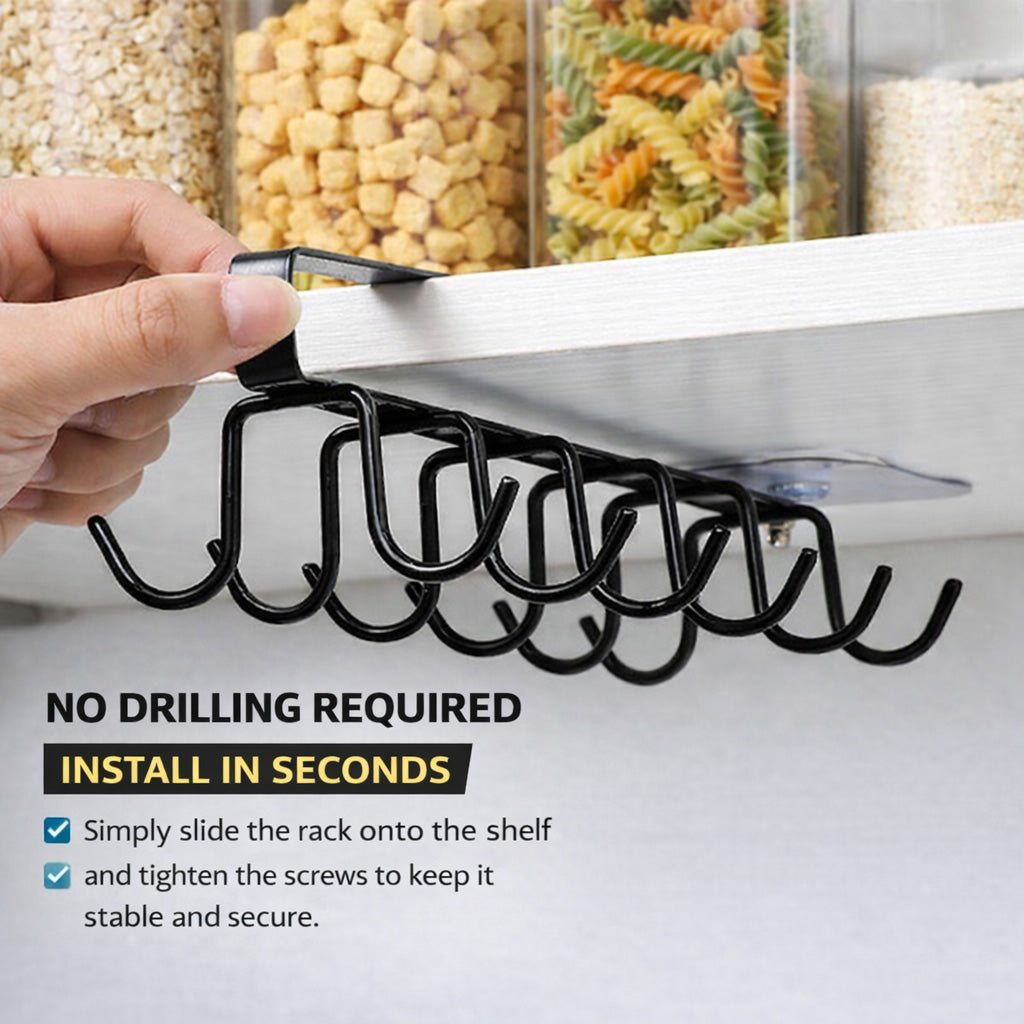 Under Cabinet Mug Holder 12 Hooks No Drill Cup Rack Organizer for Kitchen Storage Black