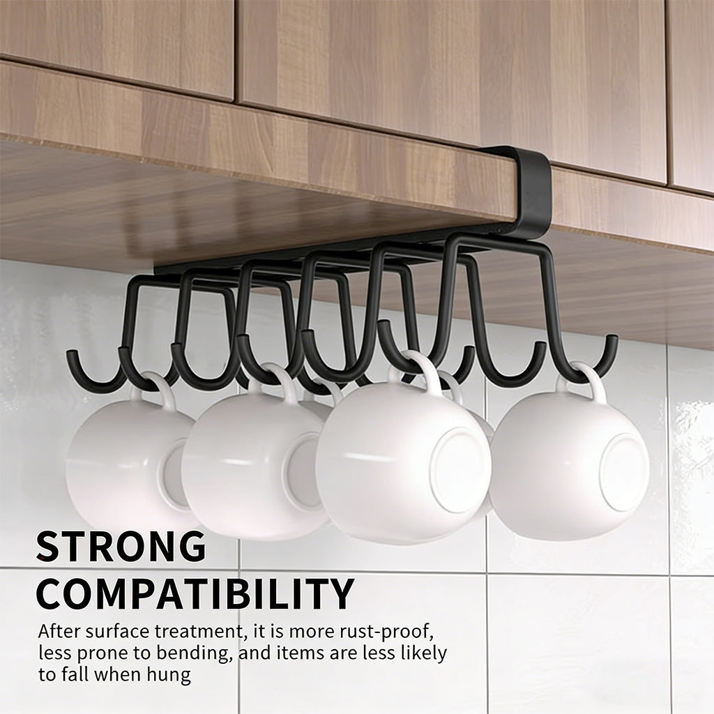 Under Cabinet Mug Holder 12 Hooks No Drill Cup Rack Organizer for Kitchen Storage Black