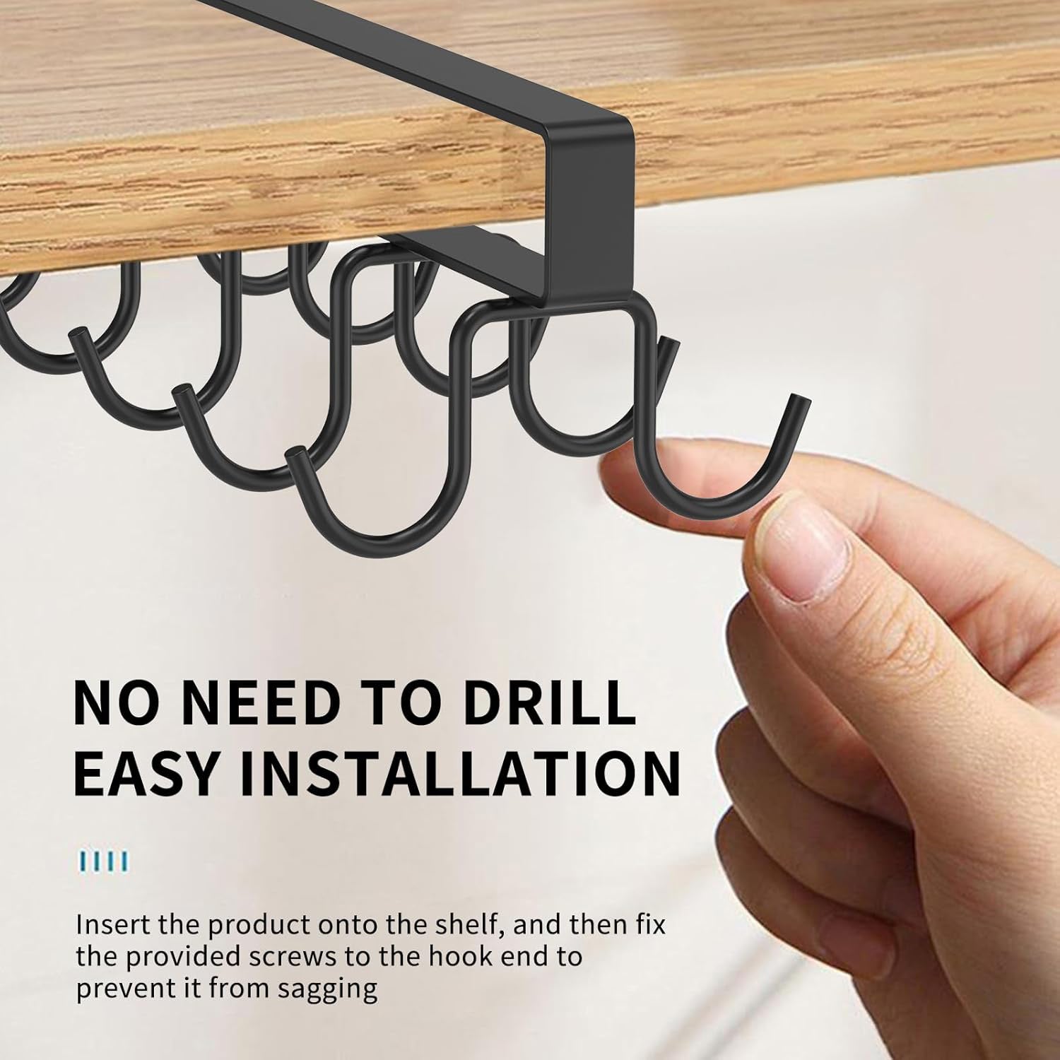 Under Cabinet Mug Holder 12 Hooks No Drill Cup Rack Organizer for Kitchen Storage Black