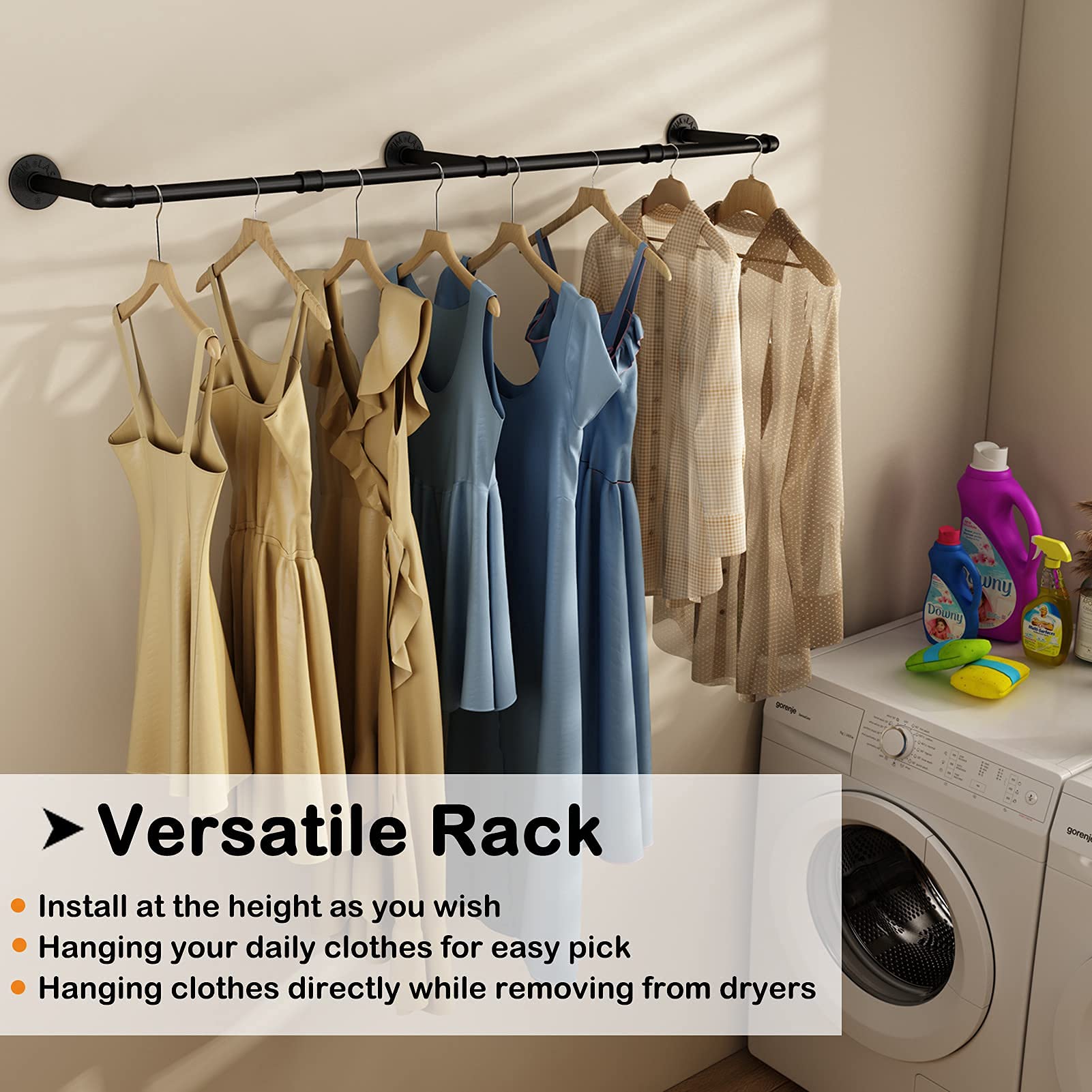 Clothing & Wardrobe Storage: 184cm Clothing Racks for Hanging Clothes Garment Rack Industrial Pipe clothes Rack Drying Rack