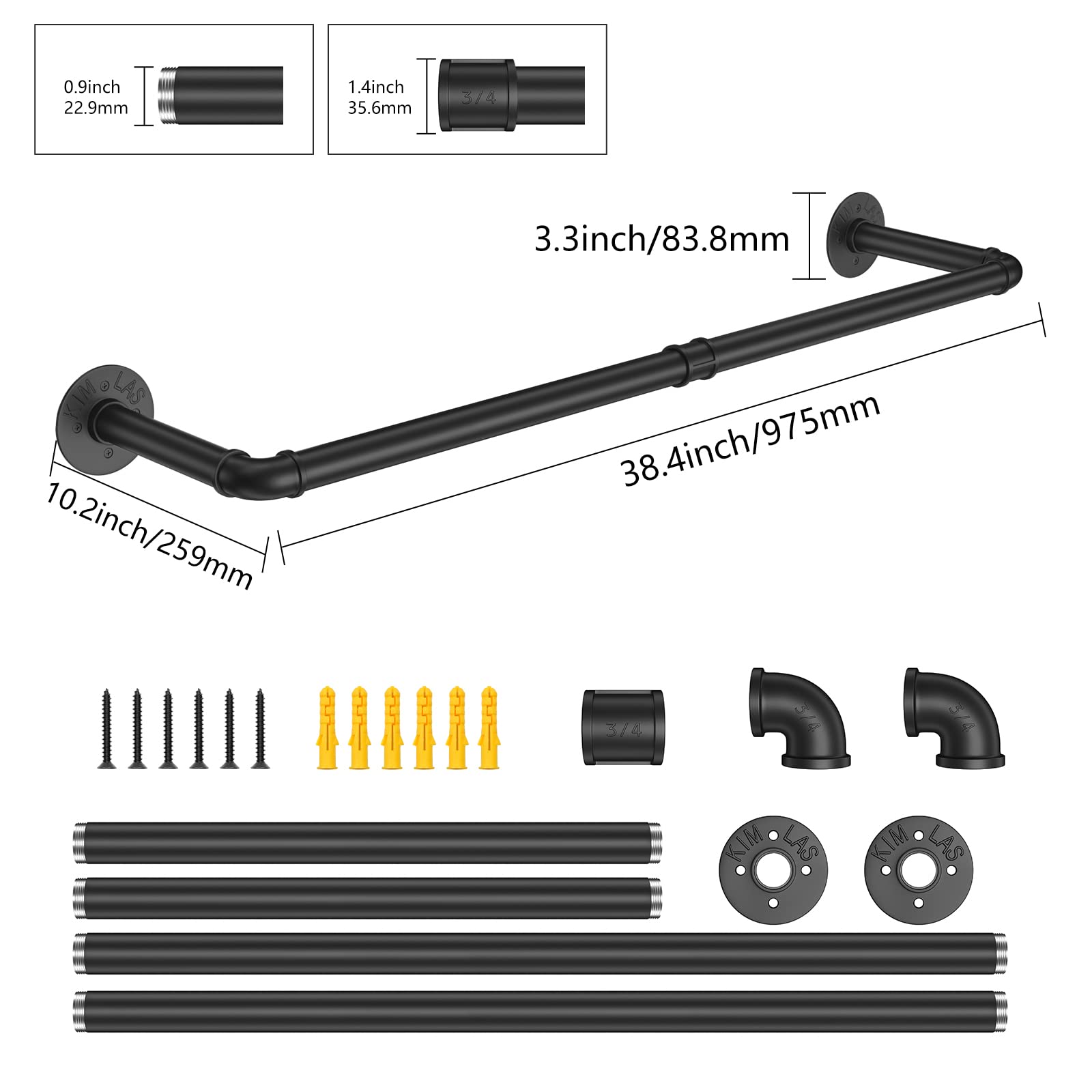 Clothing & Wardrobe Storage: 97cm Clothing Racks for Hanging Clothes Garment Rack Industrial Pipe clothes Rack Drying Rack
