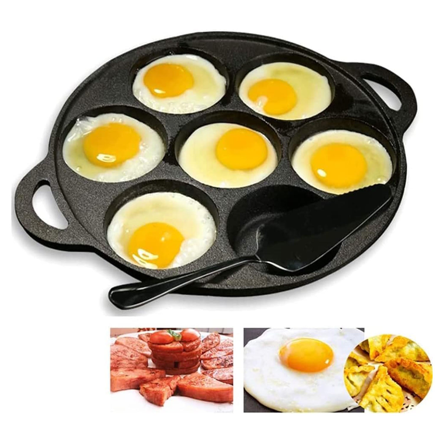 Skillets & Frying Pans: 7 Cup Cast Iron Egg Frying Pan Divided Egg Skillet Pan Fried Egg Pan Cooker Pancake Egg Fryer