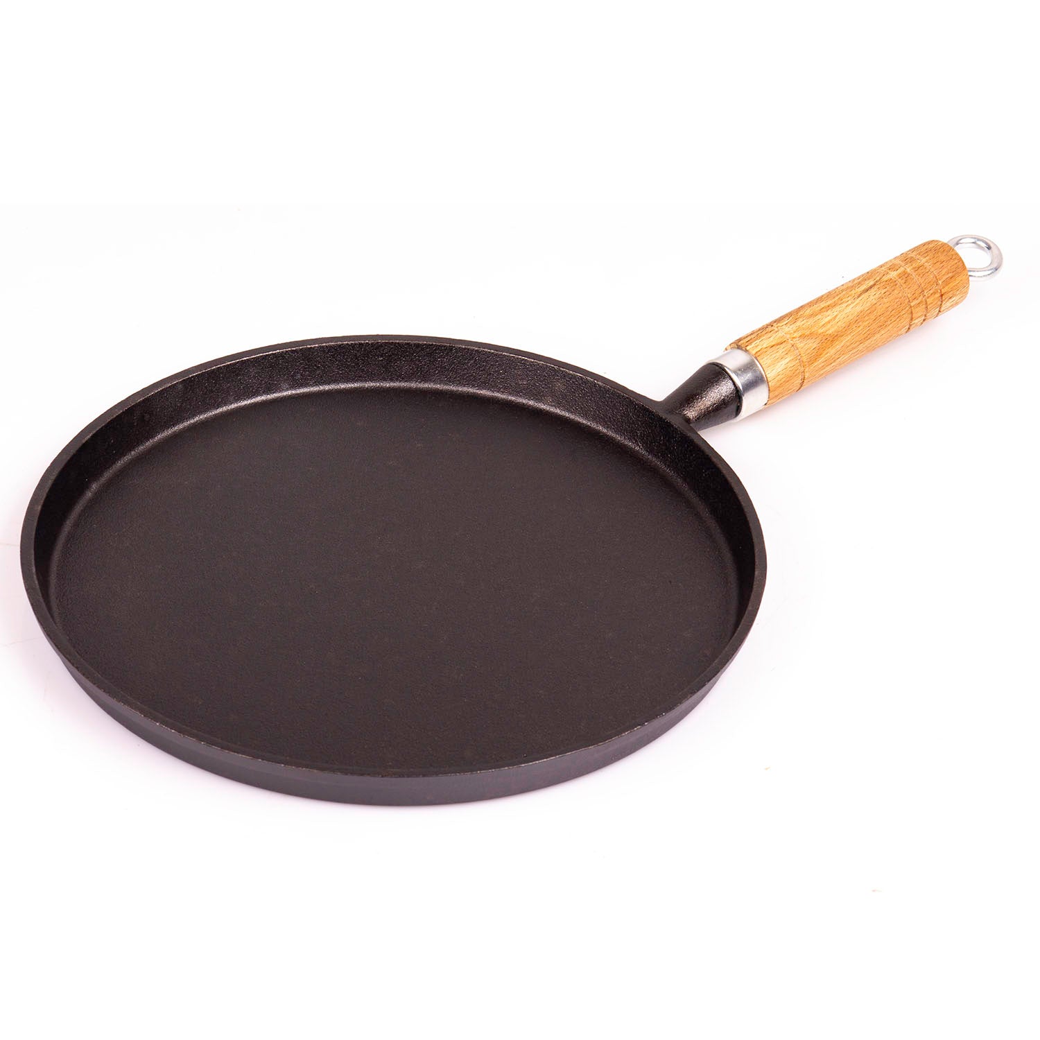 Skillets & Frying Pans: Pre-Seasoned 26cm Cast Iron Fry Pan Cookware Heat-Resistant Wooden Handle