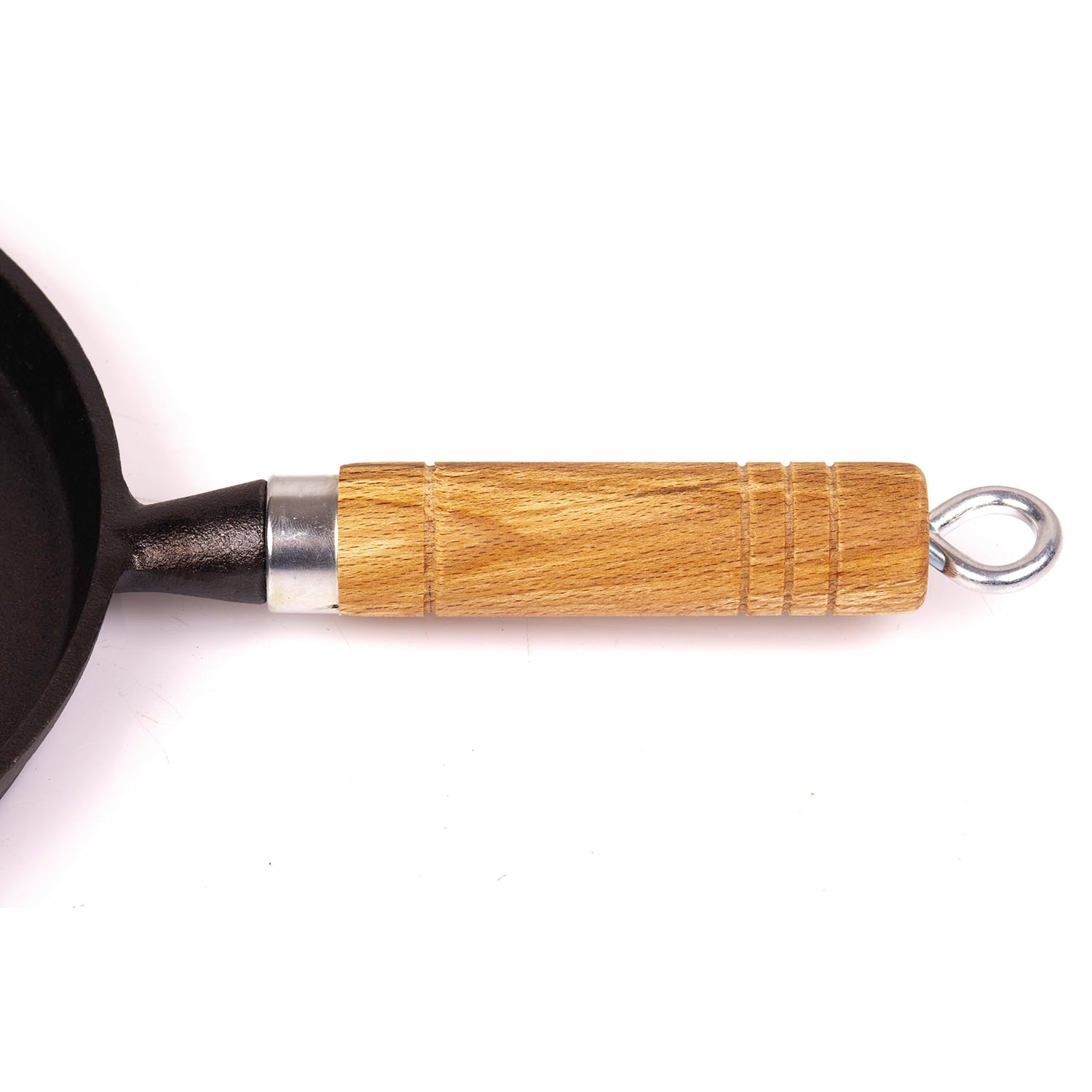 Skillets & Frying Pans: Pre-Seasoned 26cm Cast Iron Fry Pan Cookware Heat-Resistant Wooden Handle
