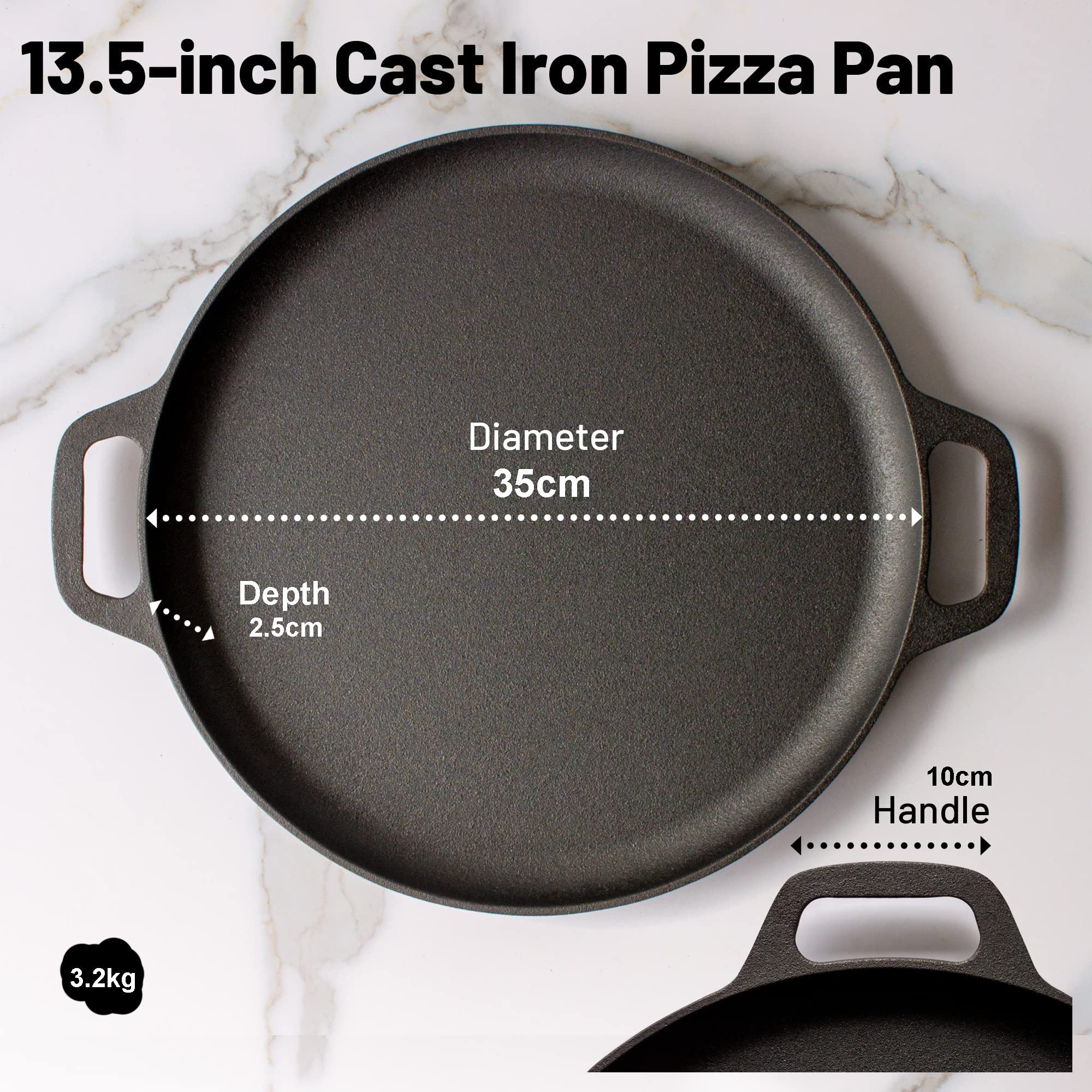 Fire Pits: 13.5" 35cm Pre-Seasoned Cast Iron Pizza Baking Pan Cooking Griddle Stove Oven Grill Campfire