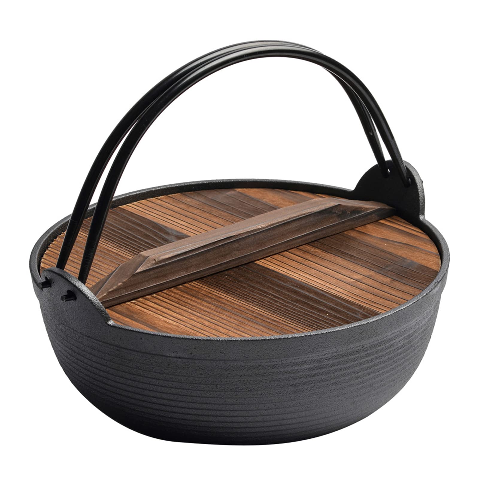 Fire Pits: 29cm Cast Iron Sukiyaki Iron Pot Japanese Shabu Shabu Pot Pan Stockpot Wooden Lid Home Camping Picnic