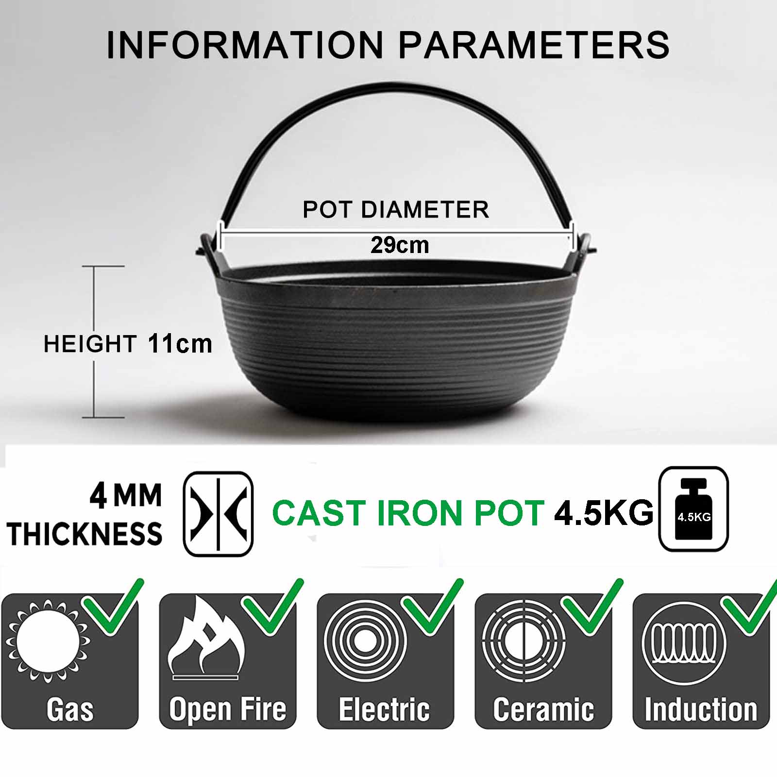 Fire Pits: 29cm Cast Iron Sukiyaki Iron Pot Japanese Shabu Shabu Pot Pan Stockpot Wooden Lid Home Camping Picnic