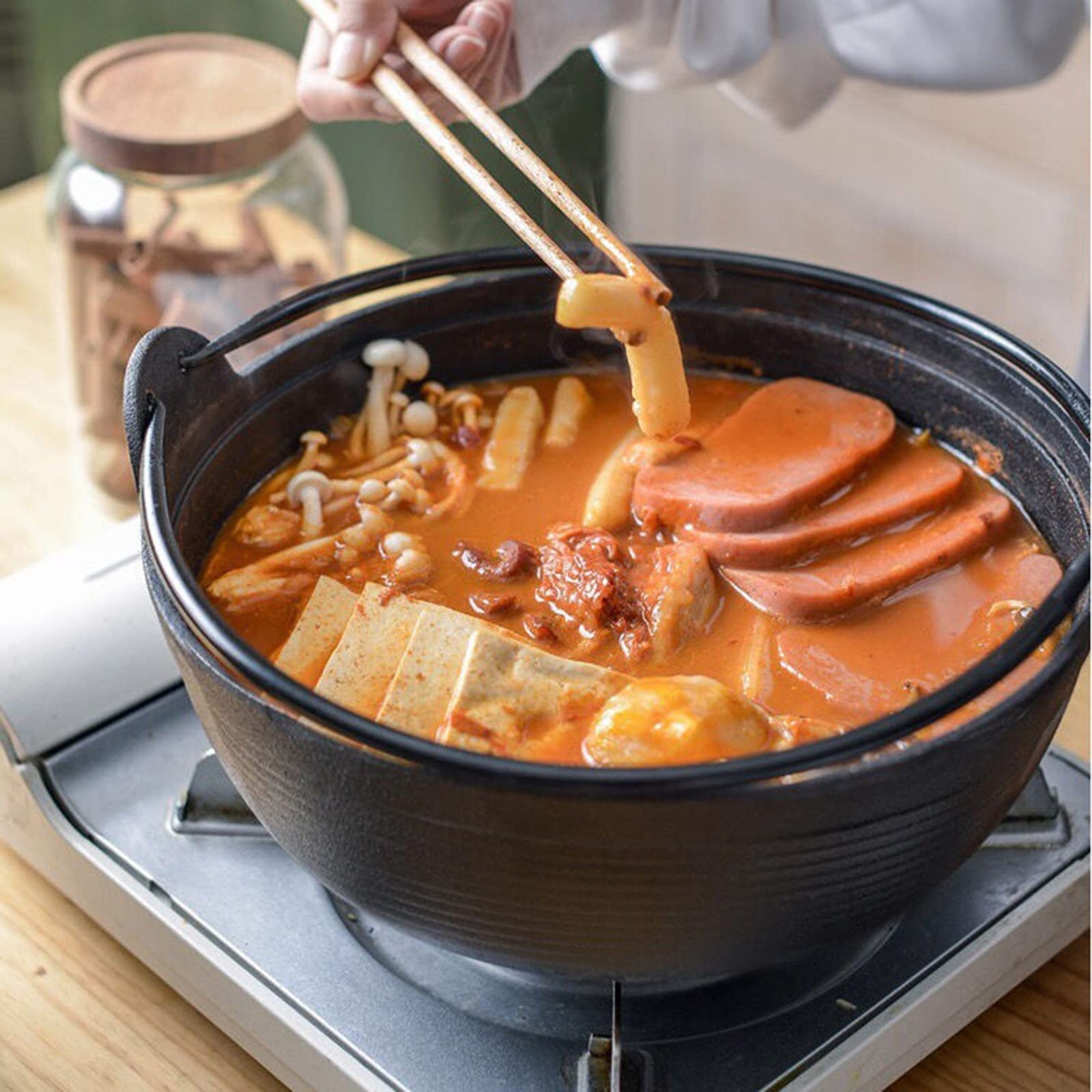 Fire Pits: 29cm Cast Iron Sukiyaki Iron Pot Japanese Shabu Shabu Pot Pan Stockpot Wooden Lid Home Camping Picnic