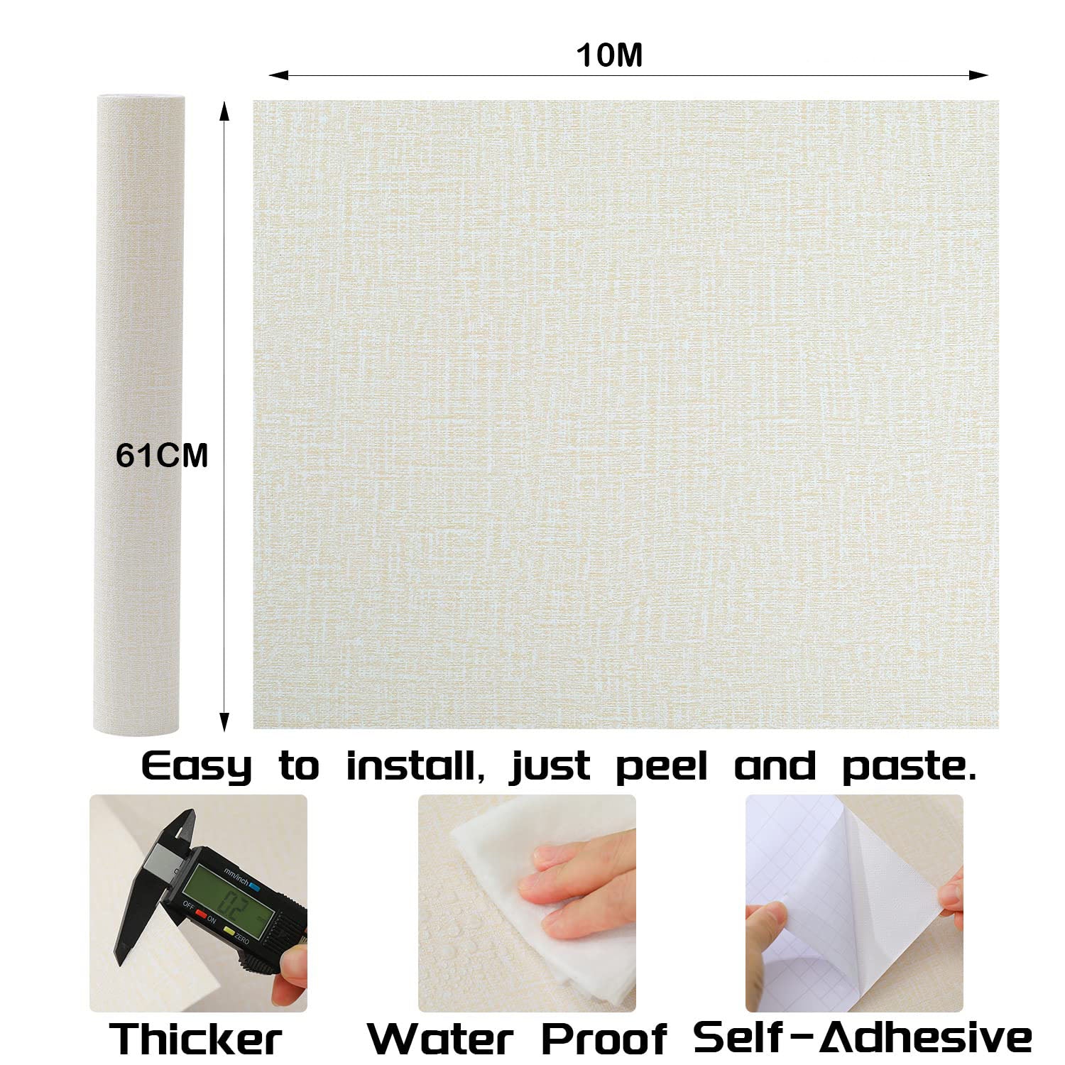 Wallpaper: 61cm x 10m beige Wallpaper Decor Faux Grasscloth Paper Wall Paper Self Adhesive Removable