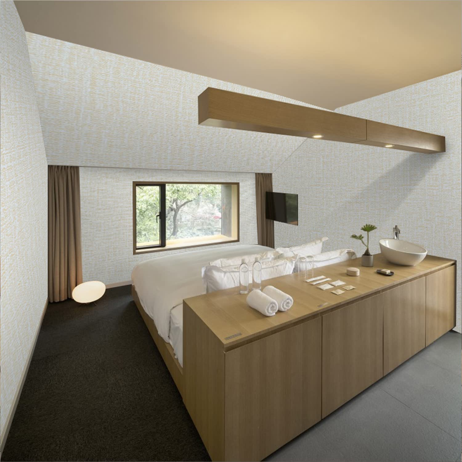 Wallpaper: 61cm x 10m beige Wallpaper Decor Faux Grasscloth Paper Wall Paper Self Adhesive Removable