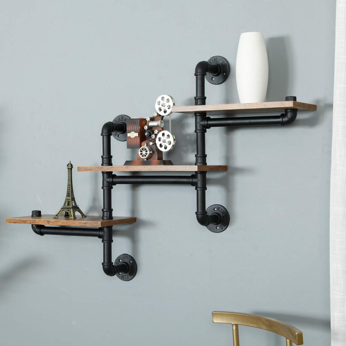 Kitchen & Bathroom DIY: Industrial Pipe Shelving Pipe Shelves Wall Mounted Decor Floating Shelves Retro Rustic Shelf for Bar Kitchen Living Room